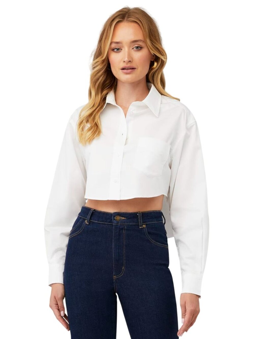 NONchalant Crosby Crop Top in White Large Womens Button Down Shirt Blouse